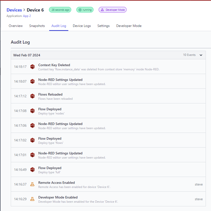 Device Audit log